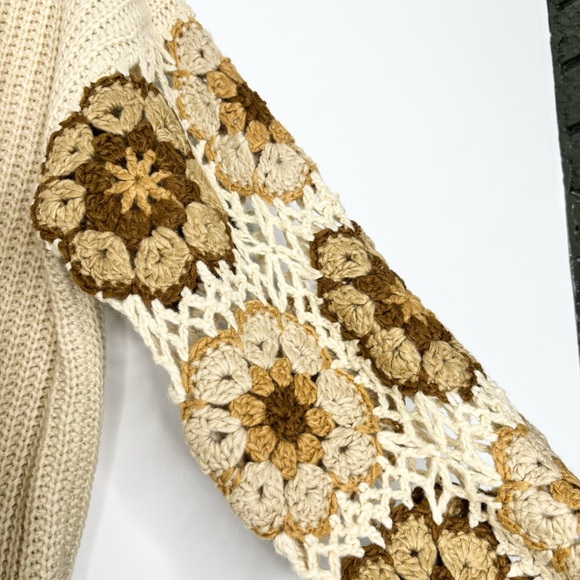 Adora Crochet Open Knit Cardigan Cream Patchwork Sleeves Size M New Without Tags - Picture 8 of 12